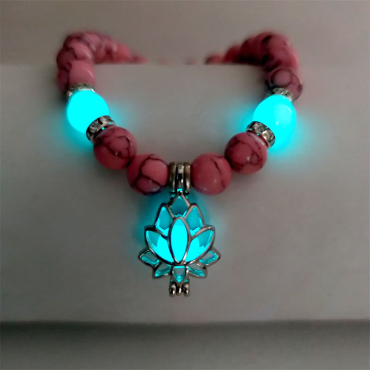 Pulsera de protección de loto con cuentas luminosas de piedra brillante turquesa tibetana de Buddha Stones