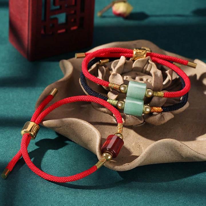 Pulsera de cuerda trenzada hecha a mano con Buddha Stones, Aventurina verde, piedra roja, malaquita, protección de la suerte, Tíbet