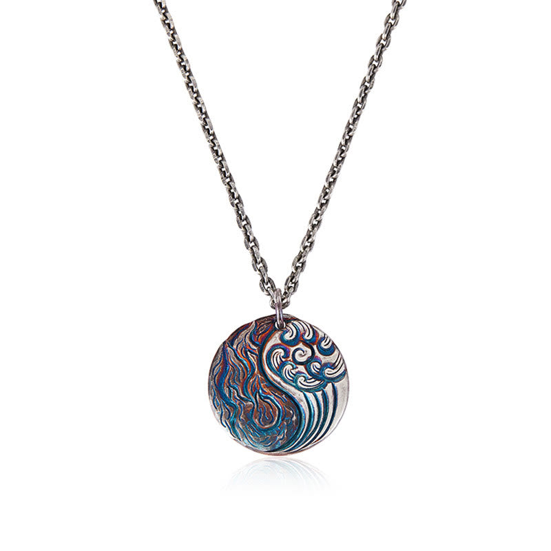 Collar con colgante de equilibrio de agua y fuego Yin Yang de plata de ley 990 con Buddha Stones - image 4