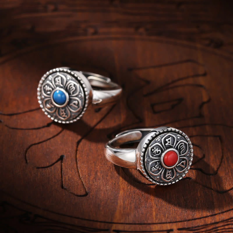 Anillo giratorio de paz con Buddha Stones tibetanas Om Mani Padme Hum
