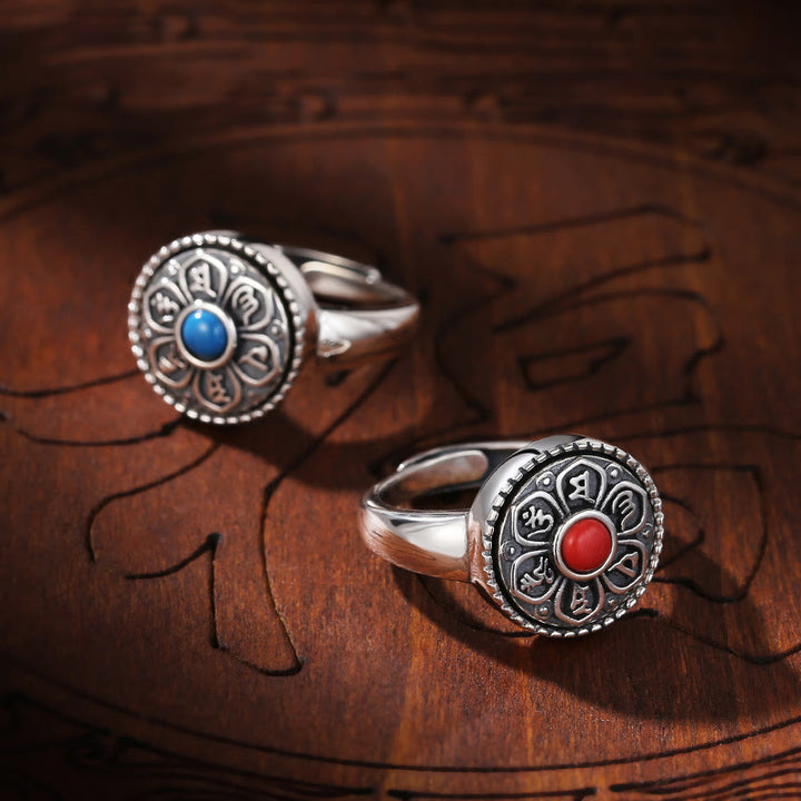 Anillo giratorio de paz con Buddha Stones tibetanas Om Mani Padme Hum
