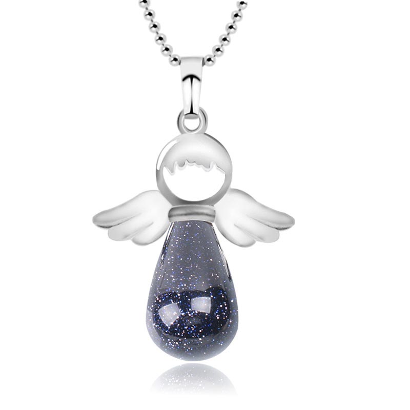 Colgante de collar de suerte de cristal natural con alas de ángel de Buddha Stones
