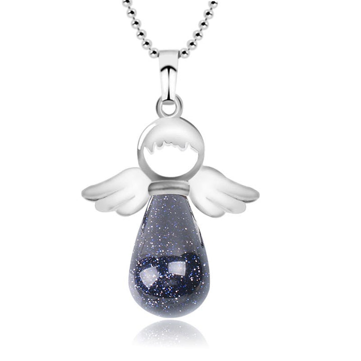 Colgante de collar de suerte de cristal natural con alas de ángel de Buddha Stones