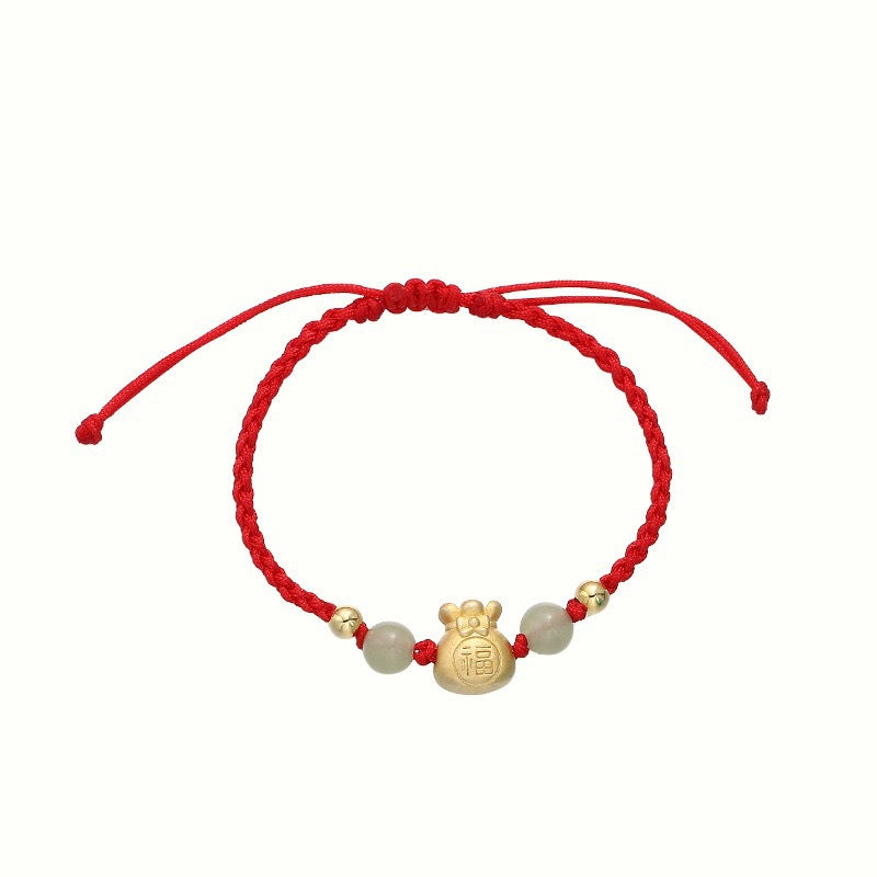 Pulsera trenzada de la suerte con cuentas de jade y bolsa de dinero de la suerte con Buddha Stones