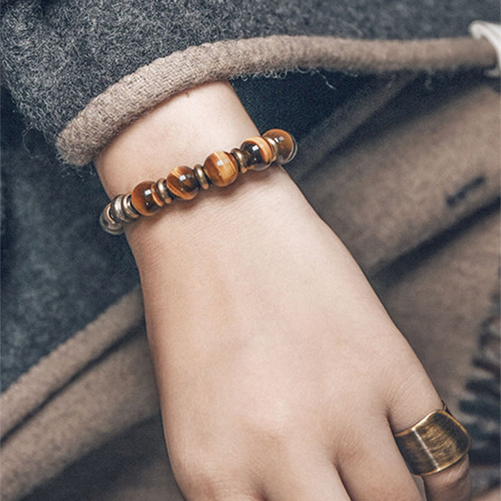 Pulsera de protección de cobre con piedra de ojo de tigre de Buddha Stones