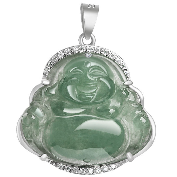 Buddha Stones de plata de ley 925, Buda sonriente, Jade Natural, collar de prosperidad y suerte, colgante de cadena - image 7