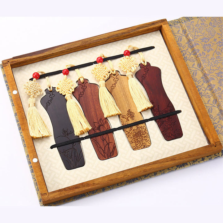 Buddha Stones, 4 Uds., cuatro estaciones, ciruela, orquídea, bambú, crisantemo, ópera de Pekín, marcapáginas de madera con caja de regalo