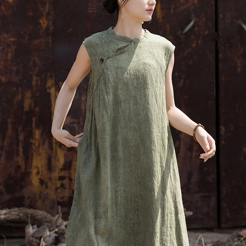 Vestido midi teñido anudado hecho a mano con Buddha Stones Vestido sin mangas de lino