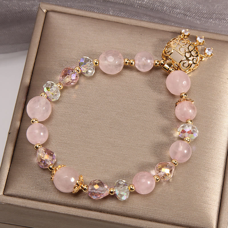 Pulsera de protección calmante de cristal rosa natural con Buddha Stones