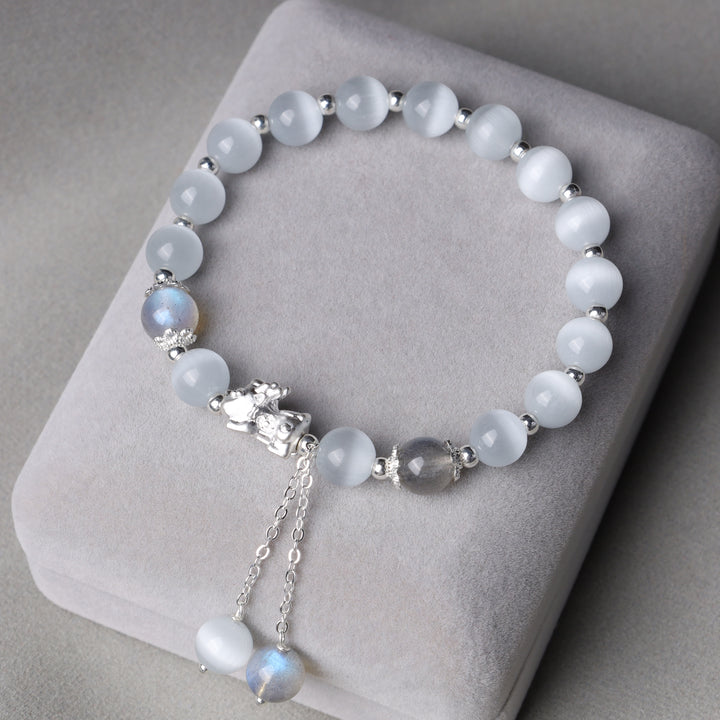 Pulsera de soporte PiXiu de cuarzo fresa, piedra lunar, ojo de gato natural, Buddha Stones