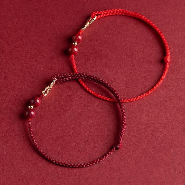 Pulsera tobillera con símbolo del infinito de oro de 14 quilates con hilo rojo y bendición de cinabrio con Buddha Stones