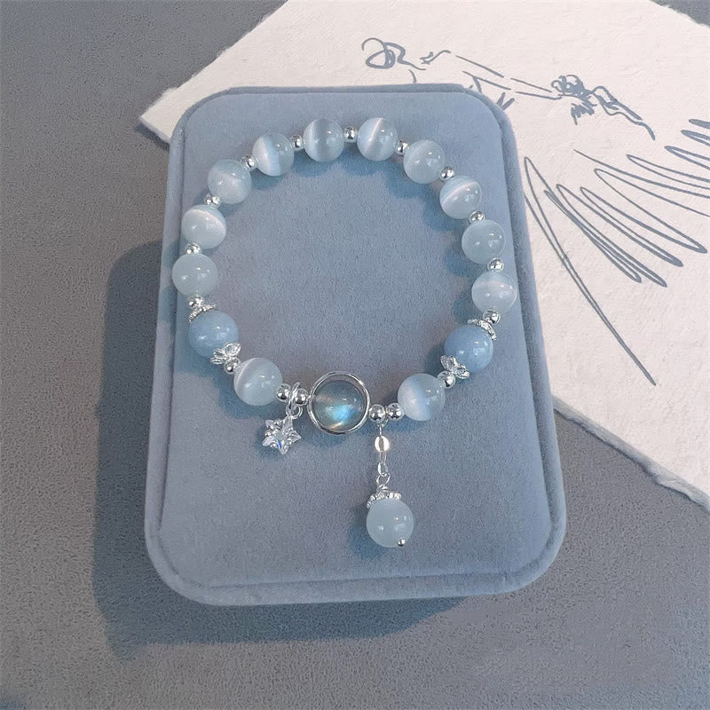 Pulsera de soporte con dije de estrella, mariposa, piedra lunar, ojo de gato, Buddha Stones
