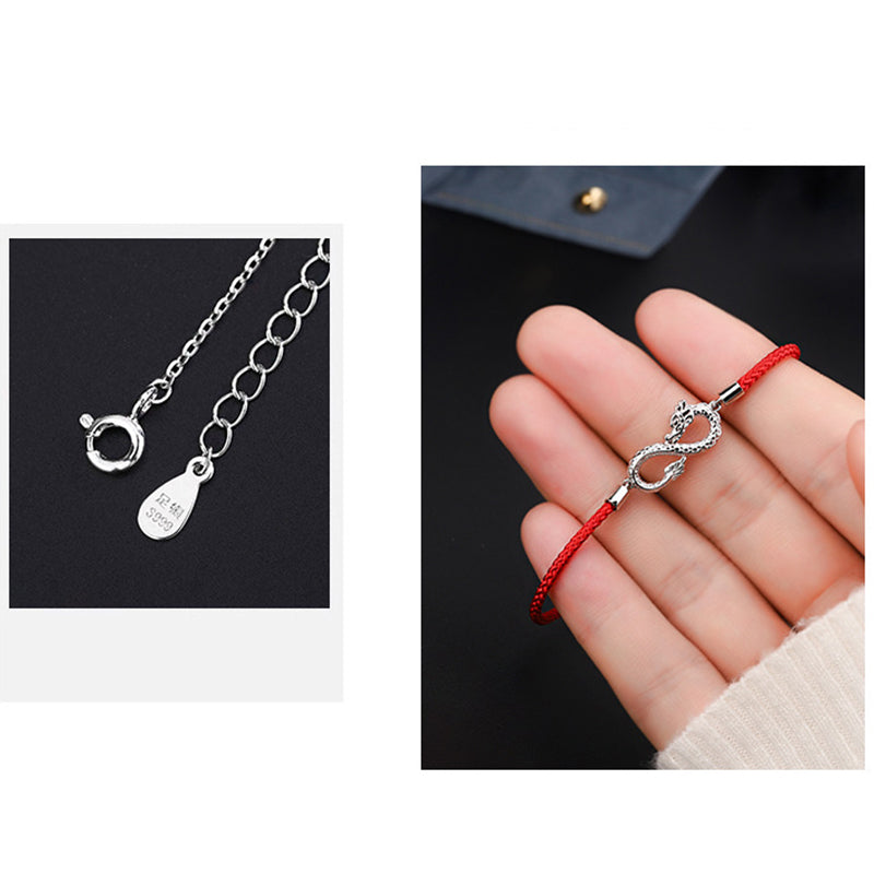 Pulsera de protección de la suerte con nudo infinito de plata de ley 999 con Buddha Stones del año del dragón