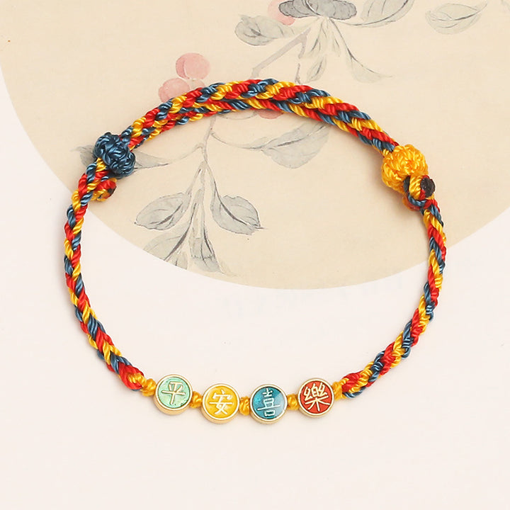 Pulsera de hilo trenzado de protección de paz y alegría con hilo de Color Dunhuang hecho a mano con Buddha Stones