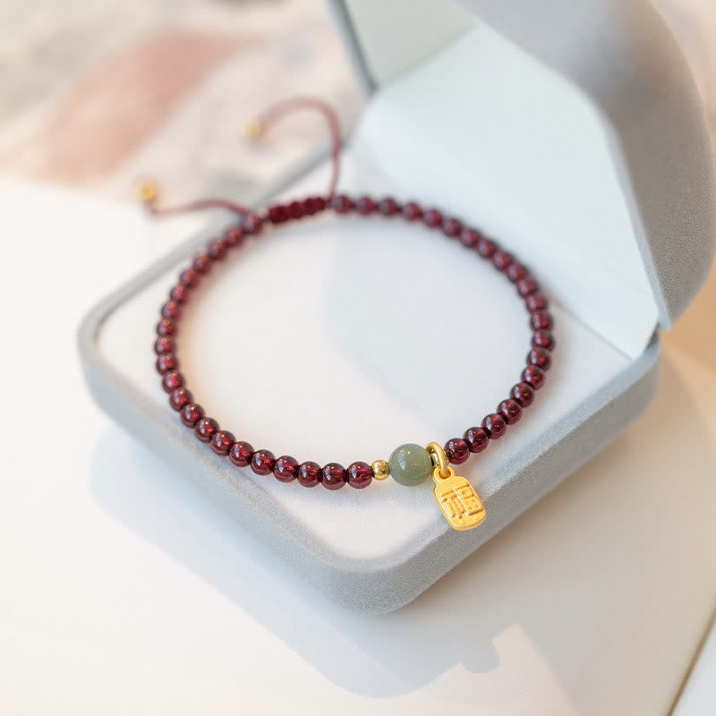 Pulsera con dije curativo de personaje Fu de la suerte, granate, cuarzo, fresa Natural, Buddha Stones