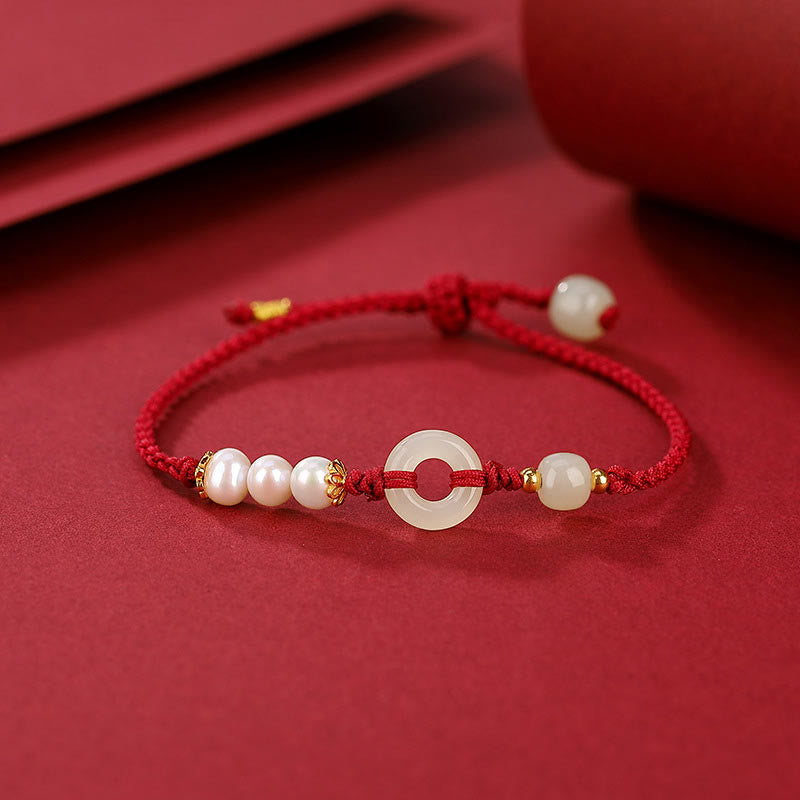 Pulsera de la suerte con perlas y hebilla de la paz de jade hetiano chapado en plata de ley 925 con Buddha Stones