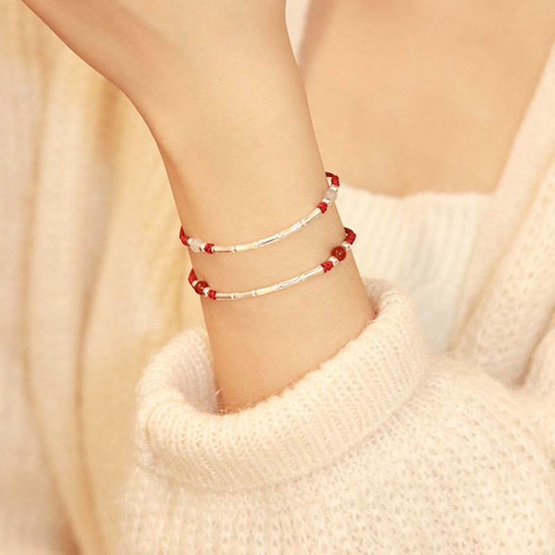 Pulsera trenzada de cuerda de protección de cuentas de ágata blanca de bambú de plata de ley 925 con Buddha Stones