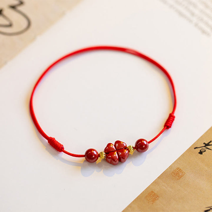 Pulsera tobillera con Buddha Stones, trébol de cuatro hojas, cinabrio, bendición, calma