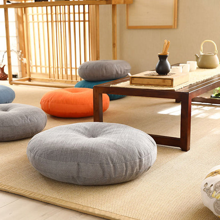 Cojín de lino con diseño simple de loto y Buddha Stones para meditación, decoración para el hogar y la sala de estar.