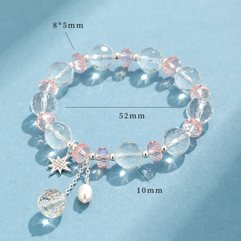 Pulsera con dije de estrella de protección de cristal rosa y cristal blanco con Buddha Stones