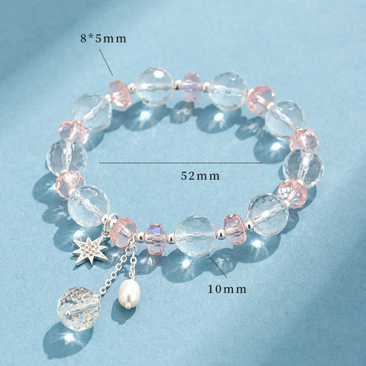 Pulsera con dije de estrella de protección de cristal rosa y cristal blanco con Buddha Stones
