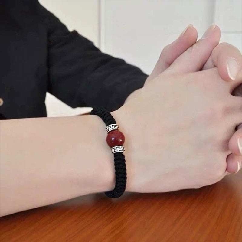 Pulsera de hilo trenzado hecha a mano con cuentas de cinabrio natural de plata de ley 925 con Buddha Stones