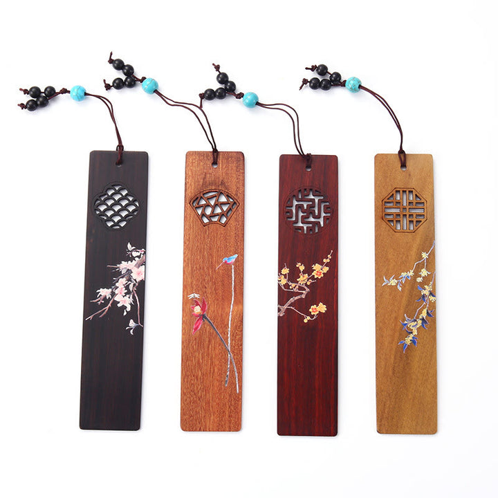 Buddha Stones, 4 Uds., cuatro estaciones, ciruela, orquídea, bambú, crisantemo, ópera de Pekín, marcapáginas de madera con caja de regalo