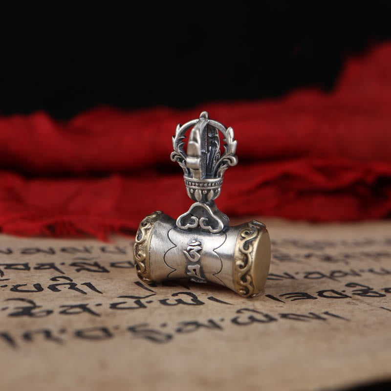 Buddha Stones Tíbet, Plata de Ley 925, Om Mani Padme Hum Dorje Bell Vajra, colgante con iluminación grabada, decoración colgante