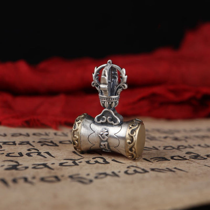 Buddha Stones Tíbet, Plata de Ley 925, Om Mani Padme Hum Dorje Bell Vajra, colgante con iluminación grabada, decoración colgante