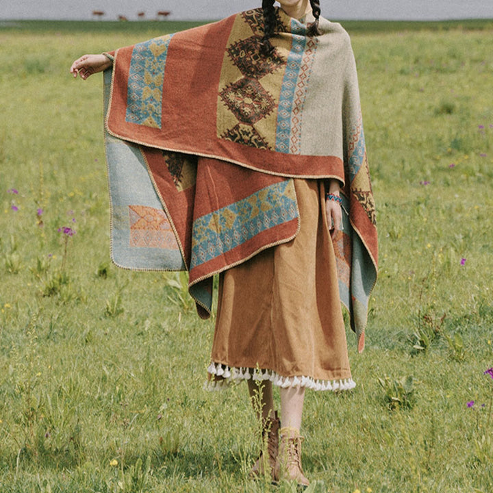 Bufanda de capa cálida de invierno con patrón de diamantes de chal tibetano de Buddha Stones