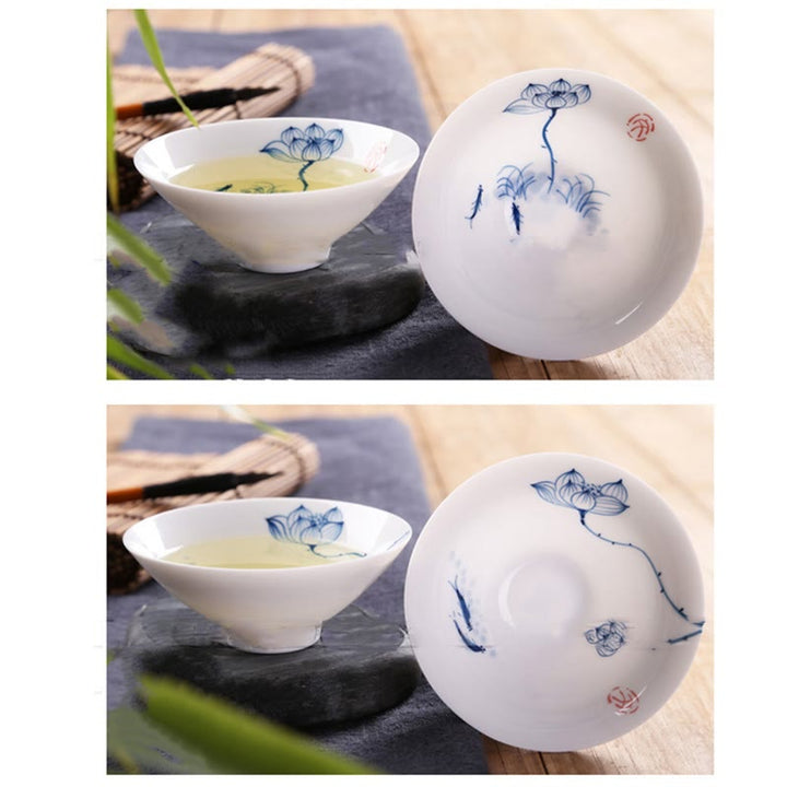 Buddha Stones Vintage ciruela orquídea bambú crisantemo loto pez Koi taza de té de cerámica tazas de té Kung Fu