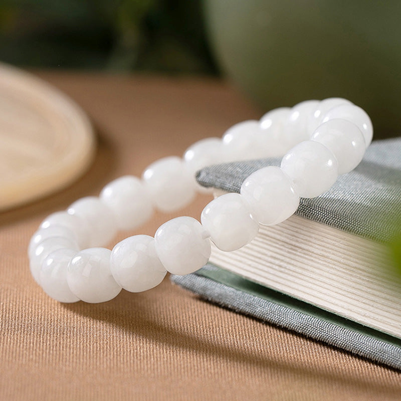 Pulsera de bendición de la felicidad de jade blanco hetiano con Buddha Stones - image 1