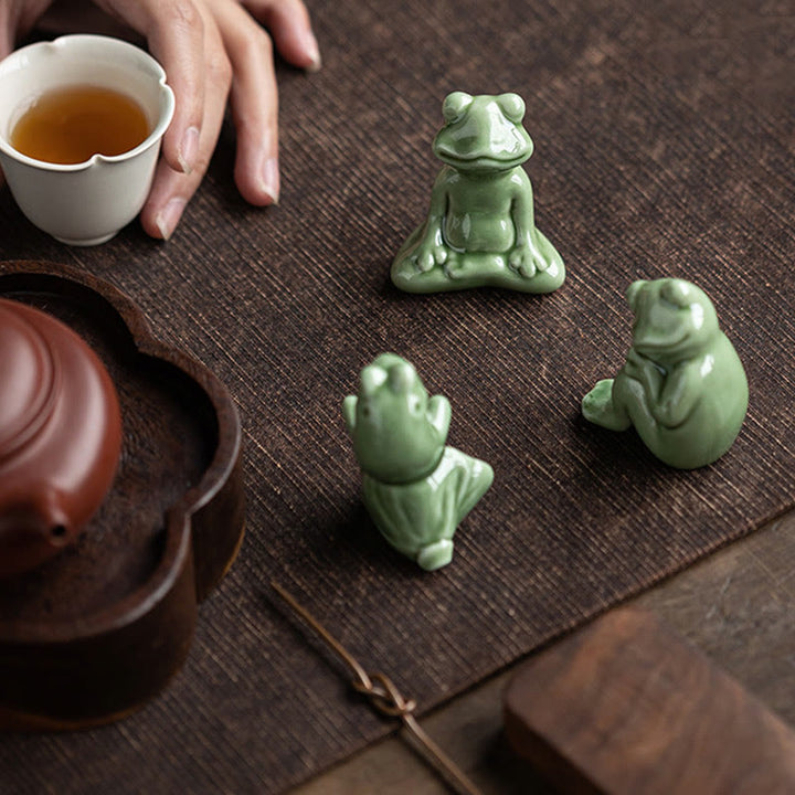 Mini Buddha Stones para meditación, loto pequeño, rana en reposo, cerámica, riqueza, suerte, té para el hogar, figura decorativa para mascotas