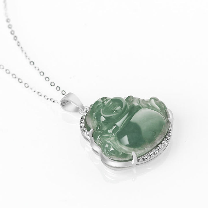 Buddha Stones de plata de ley 925, Buda sonriente, Jade Natural, collar de prosperidad y suerte, colgante de cadena - image 3