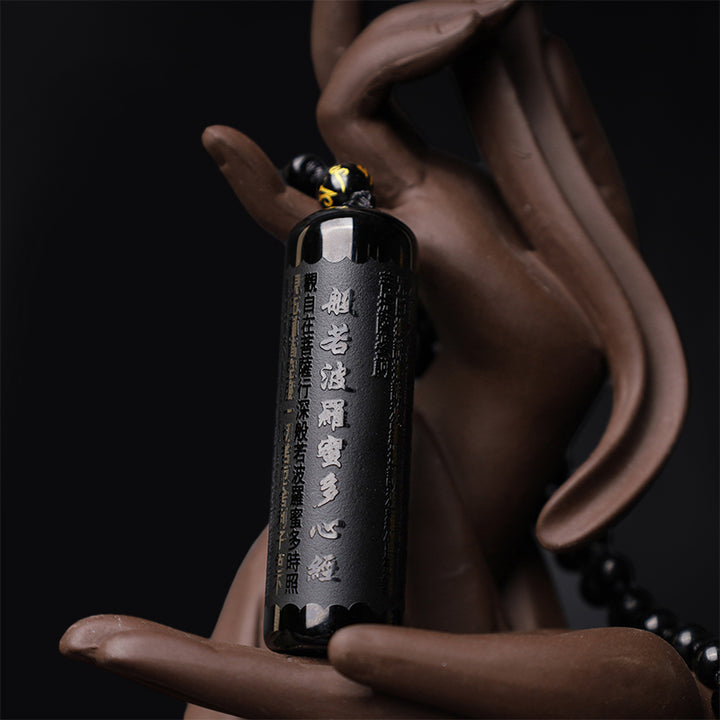 Colgante de collar de purificación de Sutra de corazón de obsidiana negra Natural con Buddha Stones