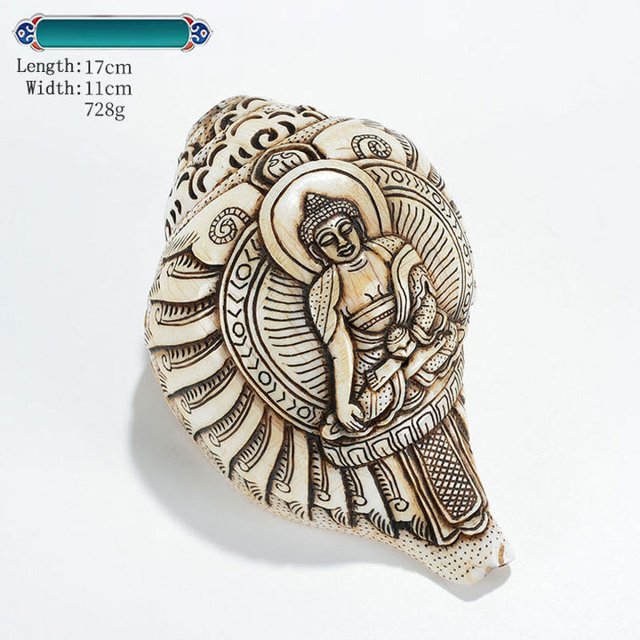 Concha tibetana hecha a mano grabada Shankha Buddha Avalokitesvara, decoración de riqueza