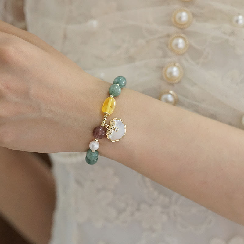 Pulsera de la suerte con cierre Ruyi de concha de mar de Jade y Buddha Stones
