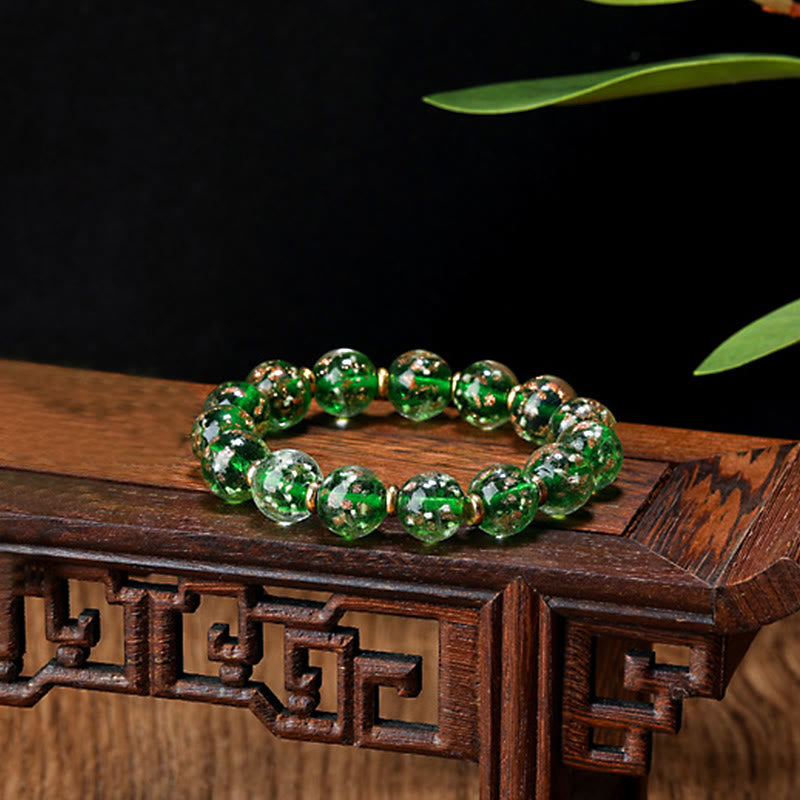 Pulsera de éxito con cuentas de cristal Liuli fluorescentes luminosas con abalorio familiar de bestia tragadora de oro con Buddha Stones