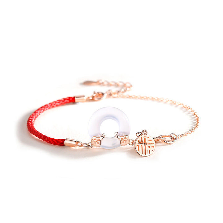 Pulsera de armonía con carácter Fu de calcedonia y hebilla de la paz de plata de ley 925 con Buddha Stones