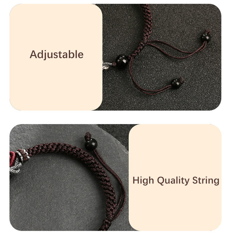 Pulsera trenzada hecha a mano con diseño de dragón auspicioso de plata de ley 925 con Buddha Stones