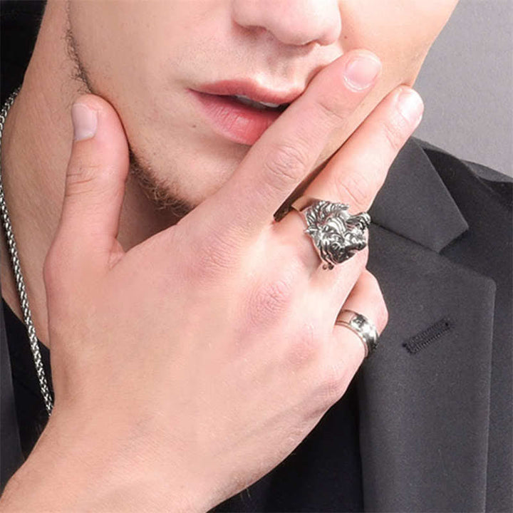 Anillo de motociclista Punk Rock con equilibrio de acero titanio y cabeza de tigre Animal para hombre