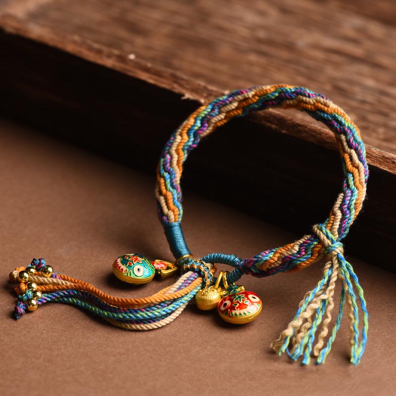 Pulsera de cuerda colorida trenzada con nudo de reencarnación de la familia de la bestia tragadora de oro con Buddha Stones