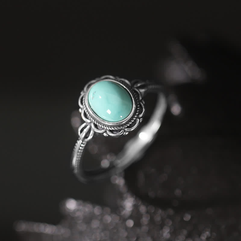 Anillo de protección de ágata roja turquesa tibetana de plata de ley 925