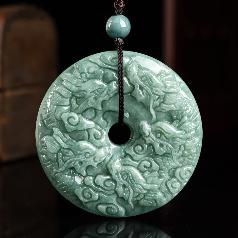 Buddha Stones Año del Dragón Jade Natural Nueve Dragones Paz Hebilla Collar Colgante de Protección