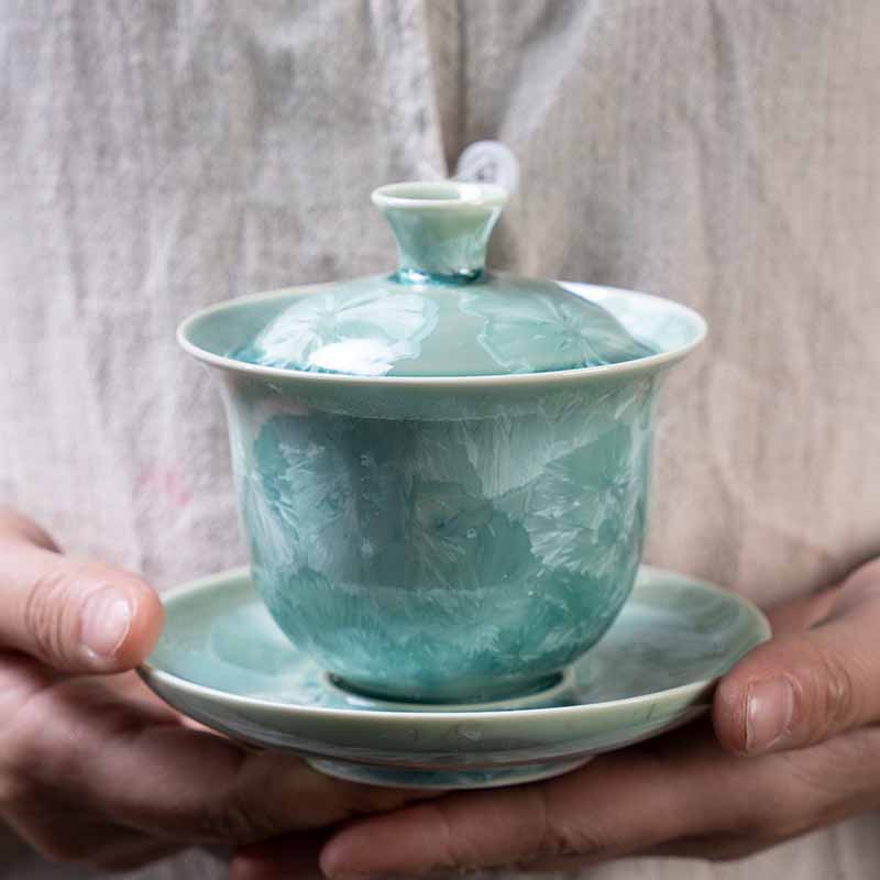Taza de té de cerámica esmaltada tradicional Gaiwan Sancai con Buddha Stones , taza de té y platillo de Kung Fu con tapa, 180ml