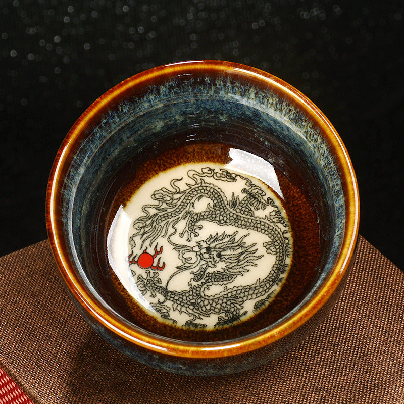 Buddha Stones, loto, dragón, Fénix, pez Koi, taza de té de cerámica china Jianzhan, taza de té de Kung Fu, 110ml