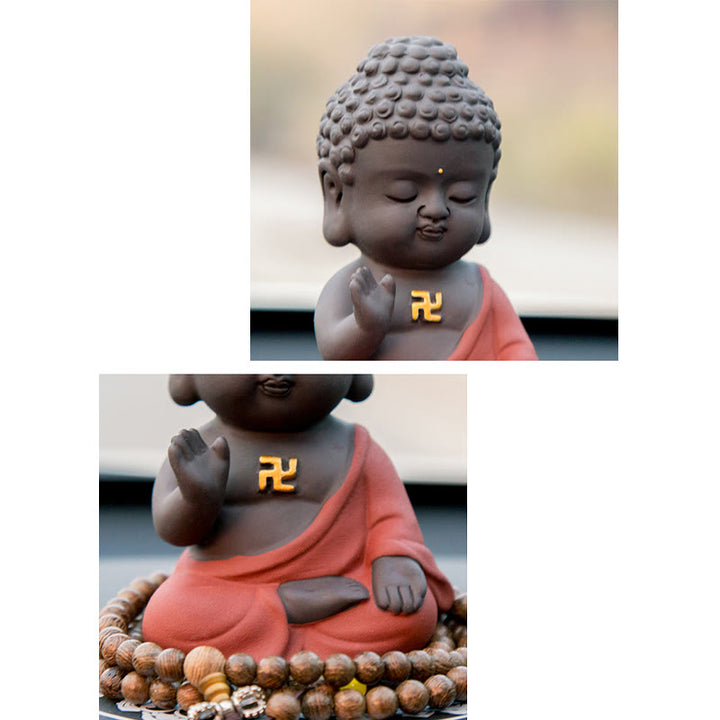 Buddha Stones Pequeño Buda Serenidad Arcilla Púrpura Decoración de Escritorio para el Hogar