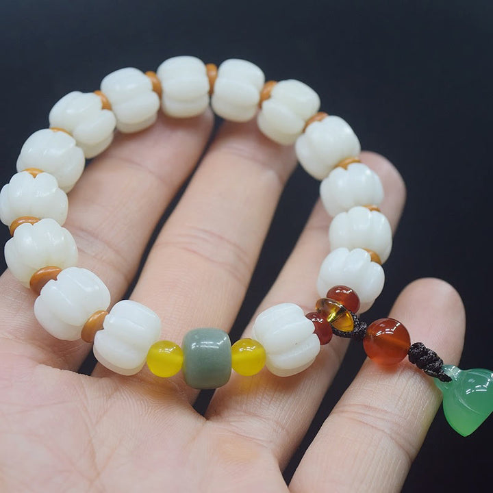 Semilla de Bodhi Natural, ágata roja, Bodhi, armonía tranquila, pulsera de loto con cuentas de calabaza grabadas