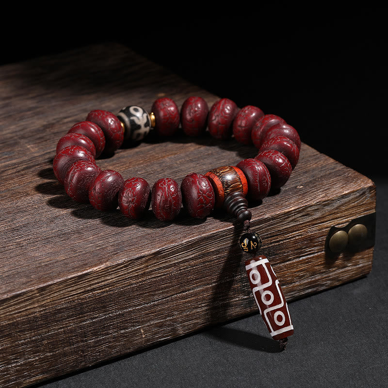 Buddha Stones Tíbet Bodhi Semilla Dzi Cuentas León Bailando Suerte Pulsera Muñeca Mala
