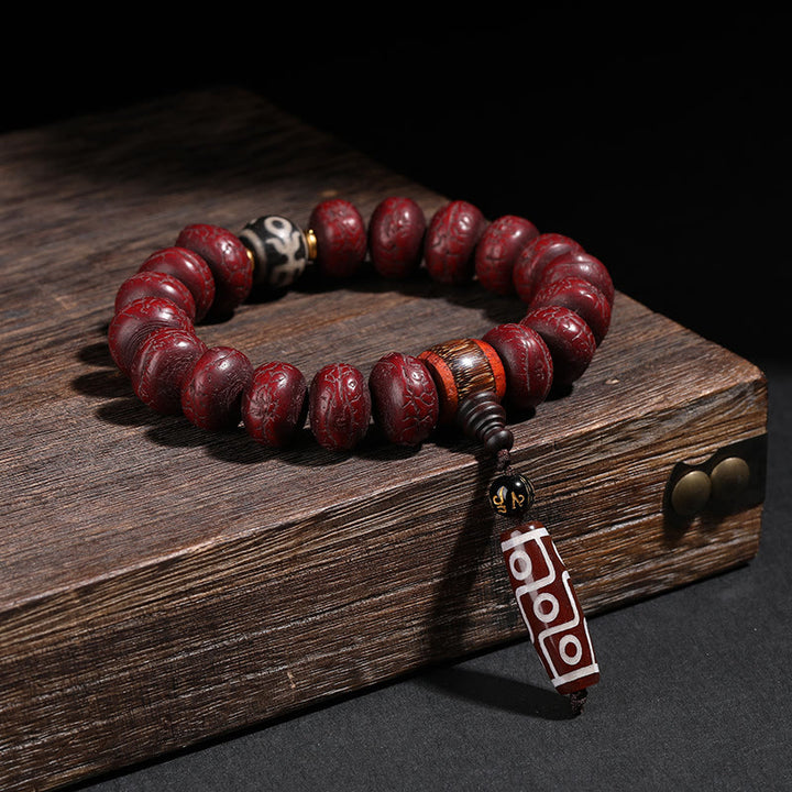 Buddha Stones Tíbet Bodhi Semilla Dzi Cuentas León Bailando Suerte Pulsera Muñeca Mala